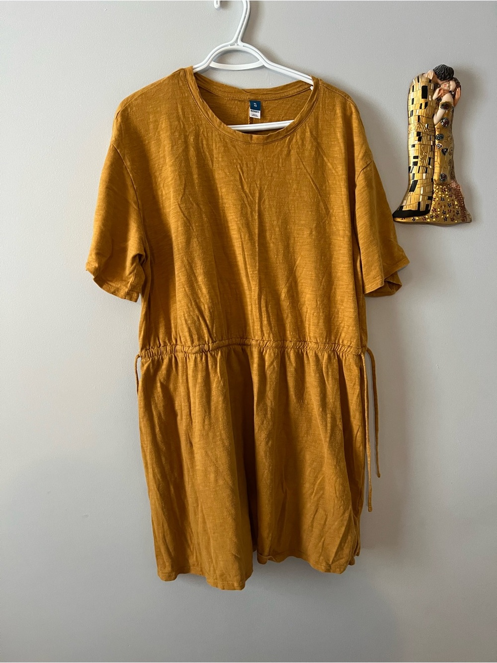 Casual Drawstring Waist Tunic Dress in Mustard